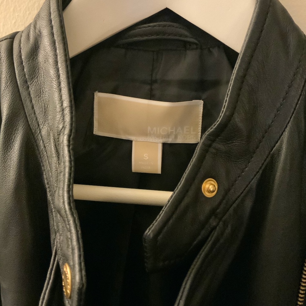 Micheal Kors Cropped Leather Moto Jacket Black S - Picture 13 of 13